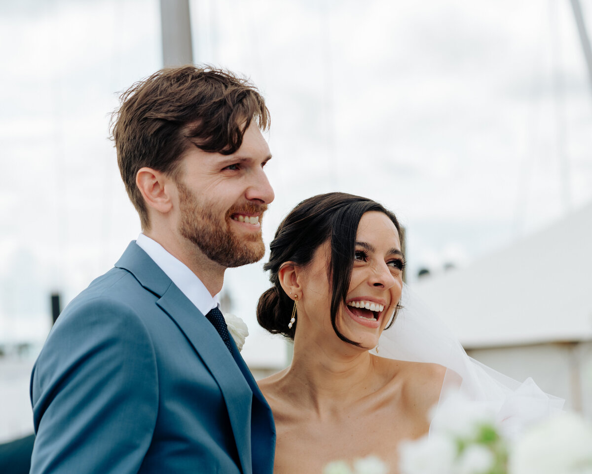 Couple laughing during wedding at the Bohlin in Newport RI