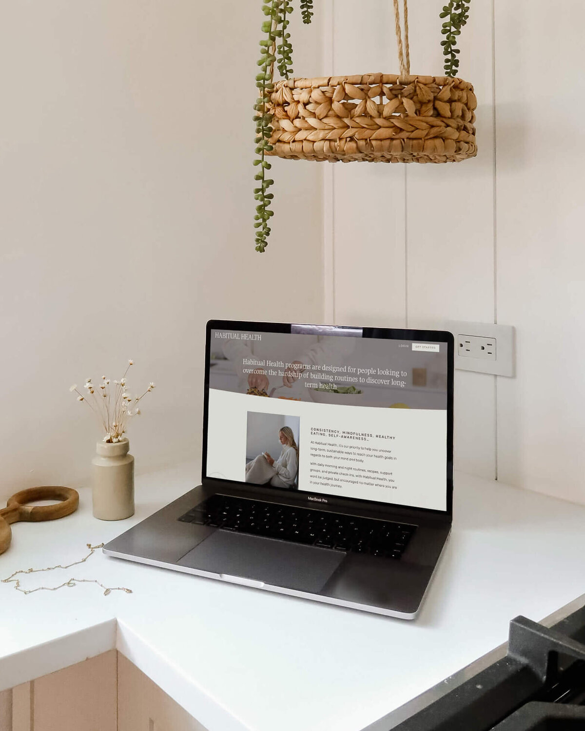 minimalist website with soft, neutral brand elements that create a sense of calm and well-being