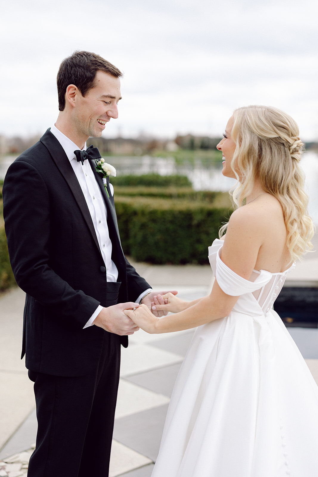 first look with the groom and the bride at a Columbus venue