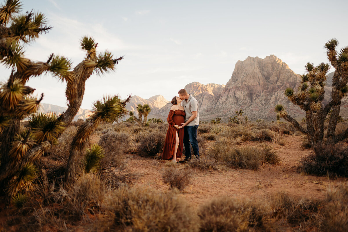 Maternity couple embraces for desert photos