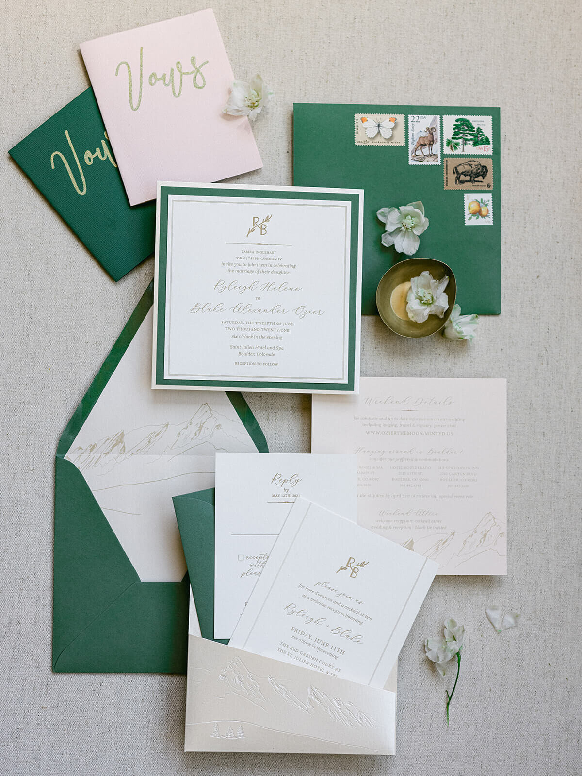 Custom stationery for a timeless wedding in Colorado