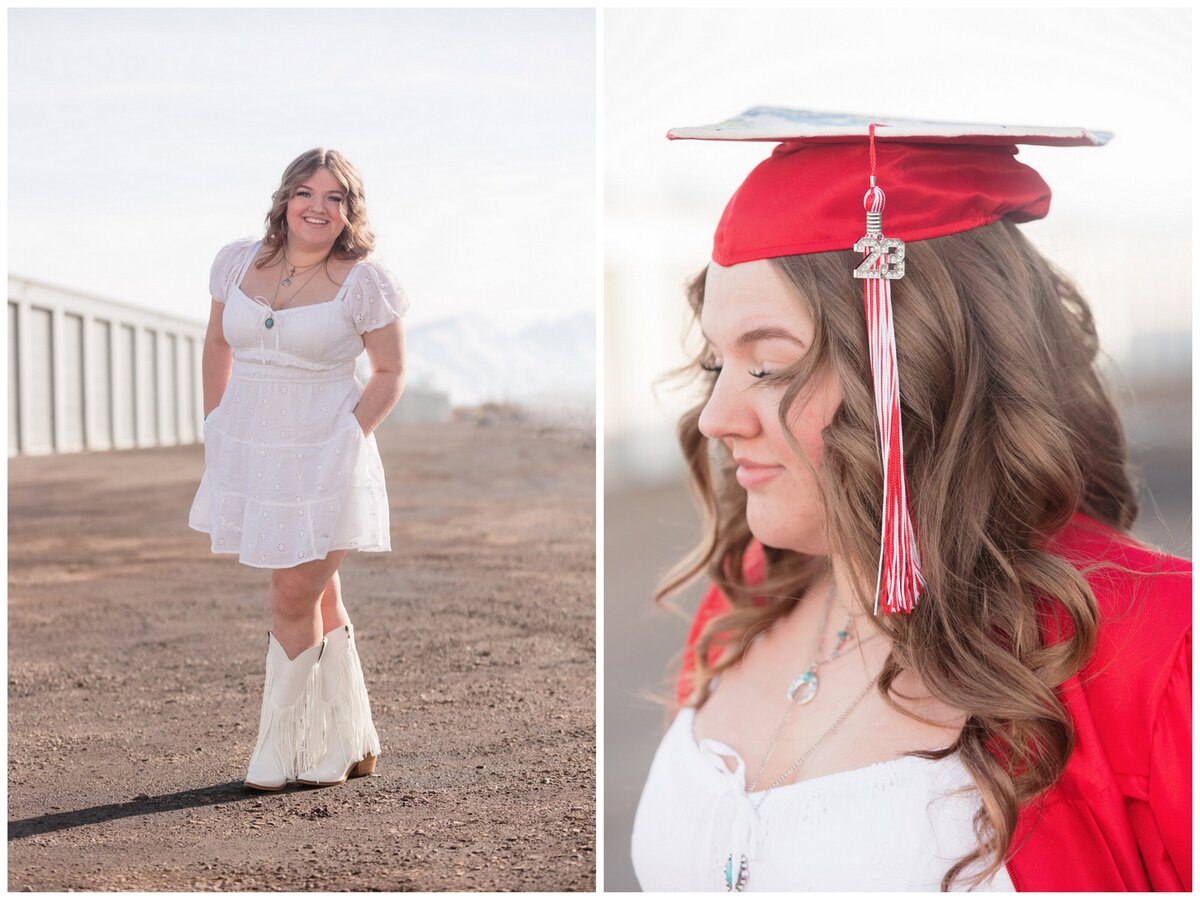 high school senior red cap and gown hartland howell michigan senior photographer
