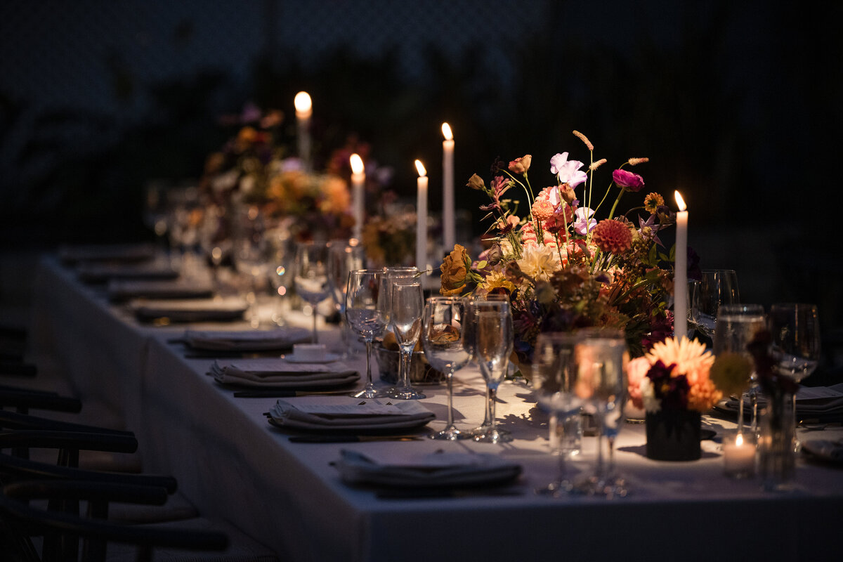 Dark and colorful wedding tables  at a  Fairmount Park Horticulture Center wedding