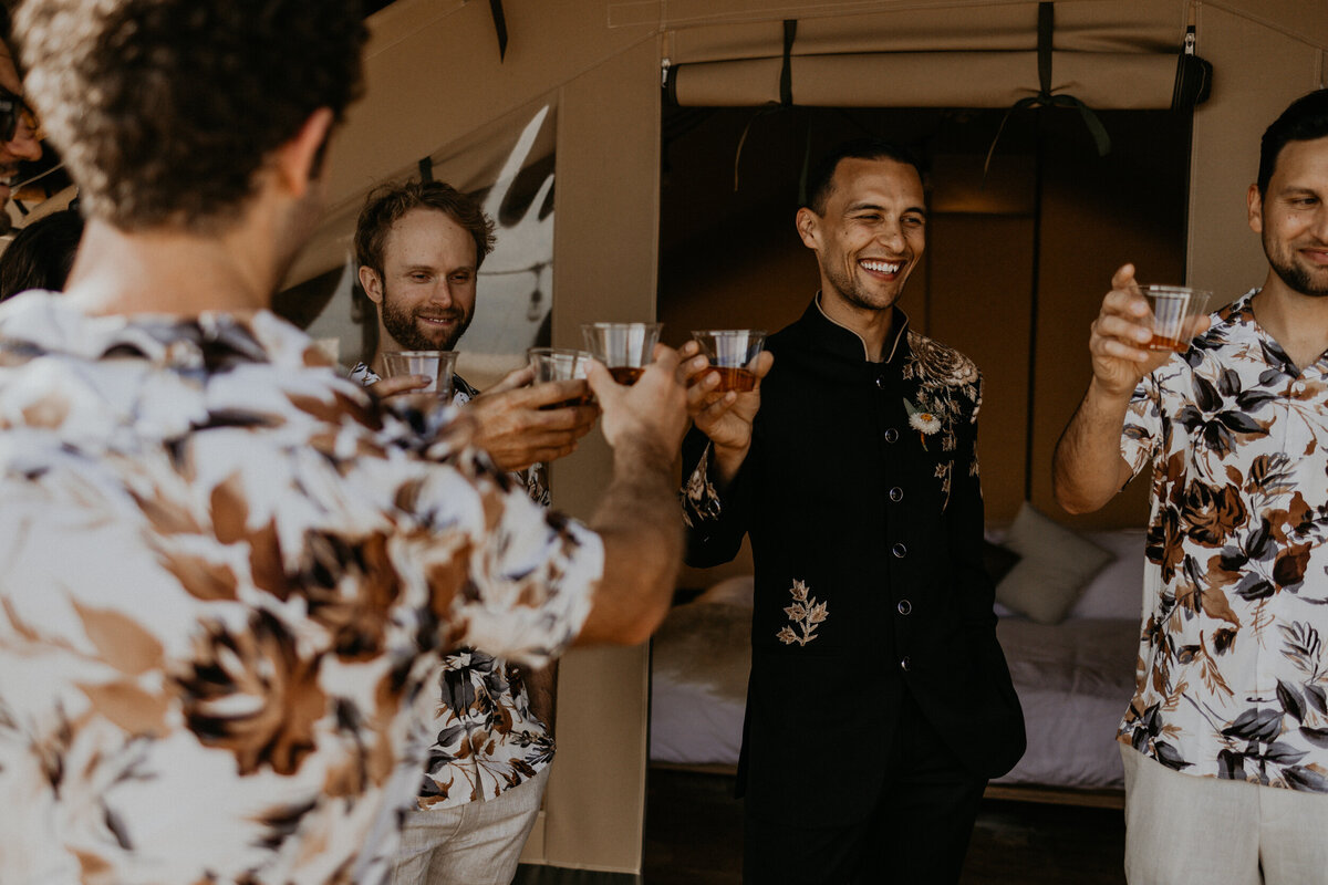 wedding party getting ready with groom