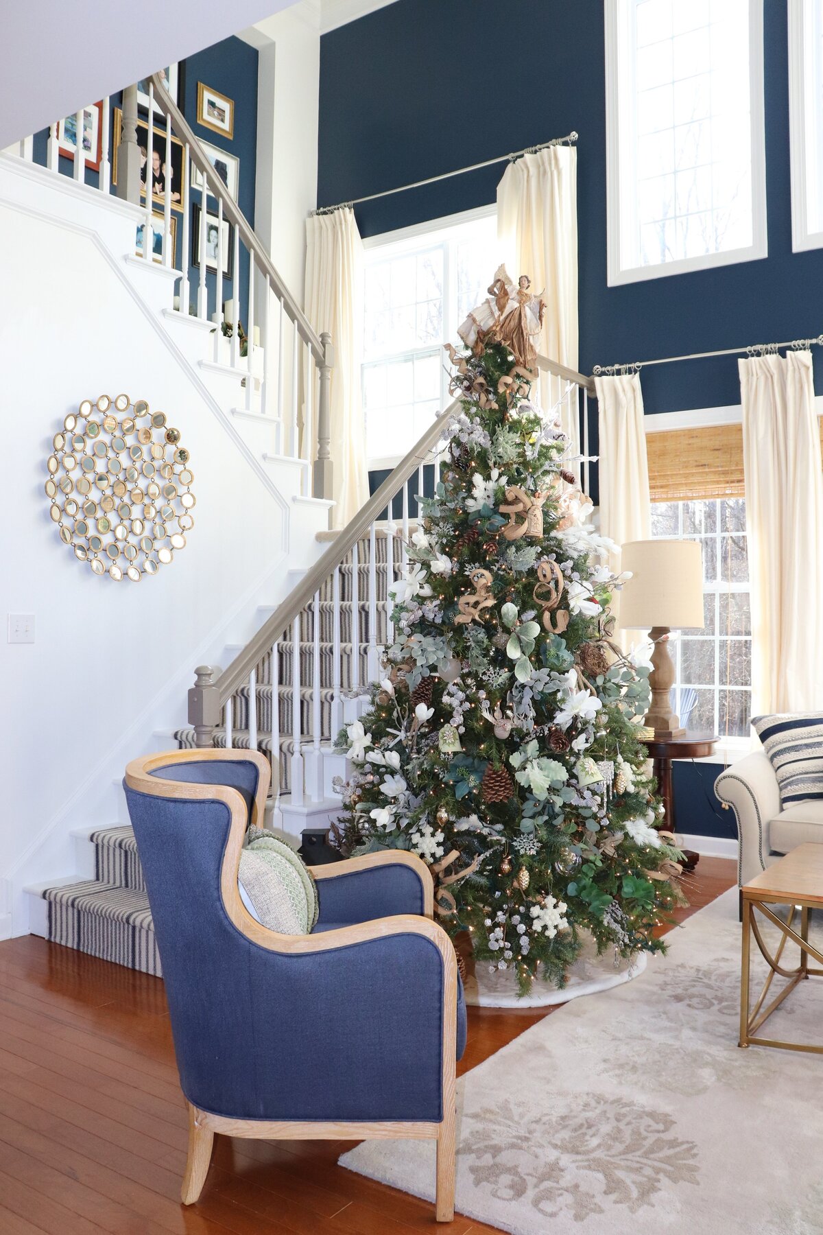 Holiday decorating Tree and stairwell