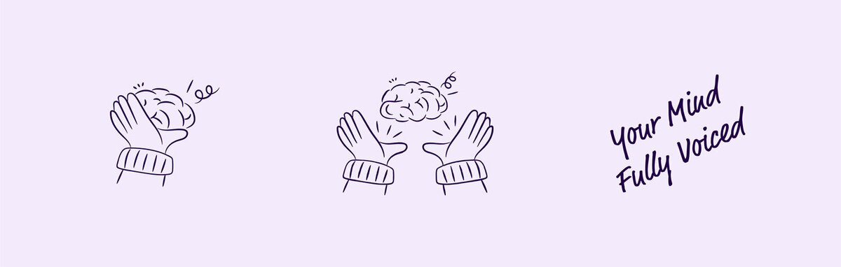 two illustraion with hands holding a brain, and a tagline