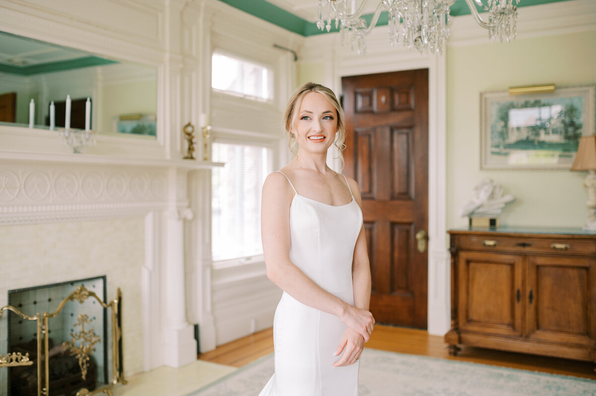 Bride in bridal suite at The Van Dusen Mansion