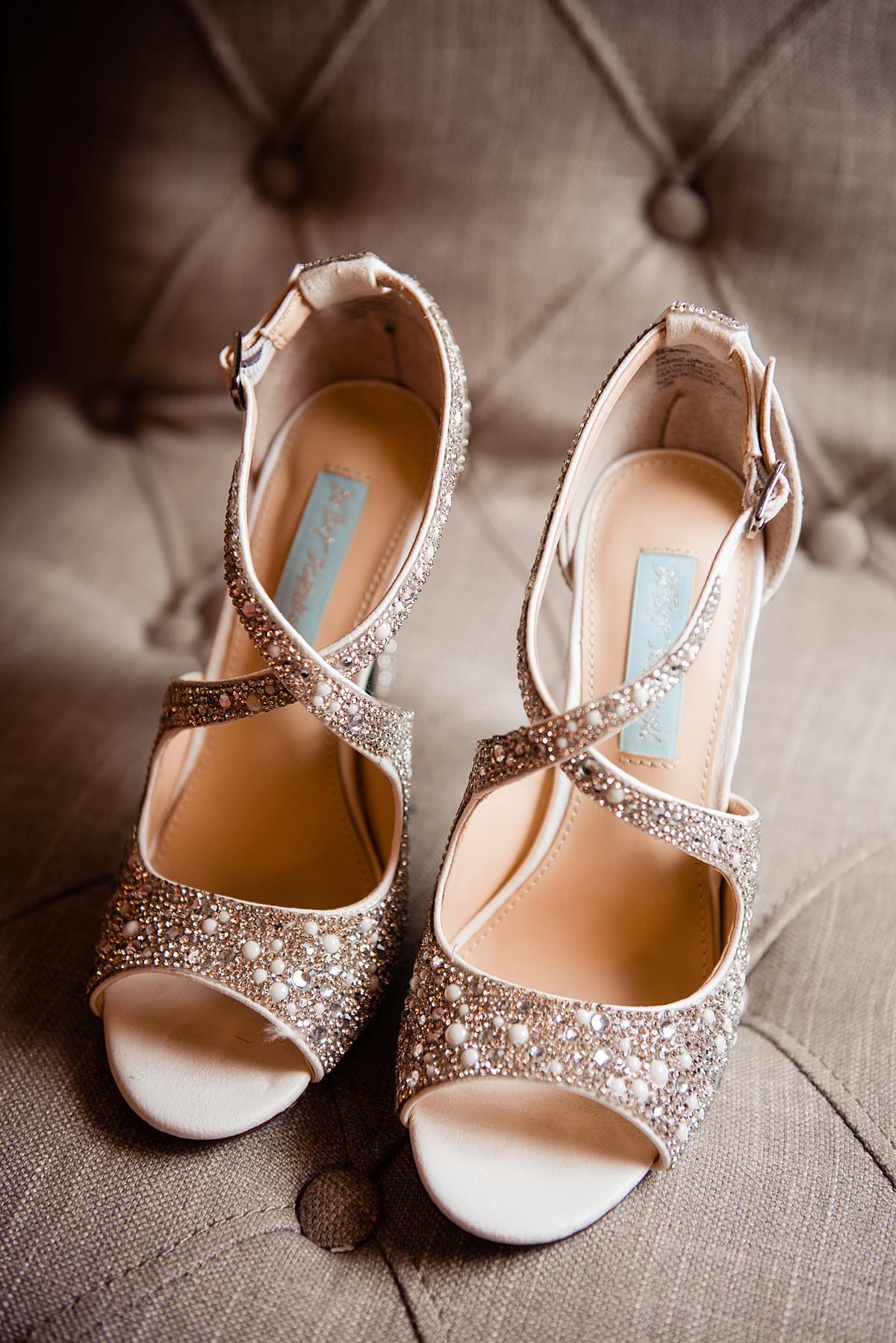 Brides wedding shoes with crystal and pearl detailing