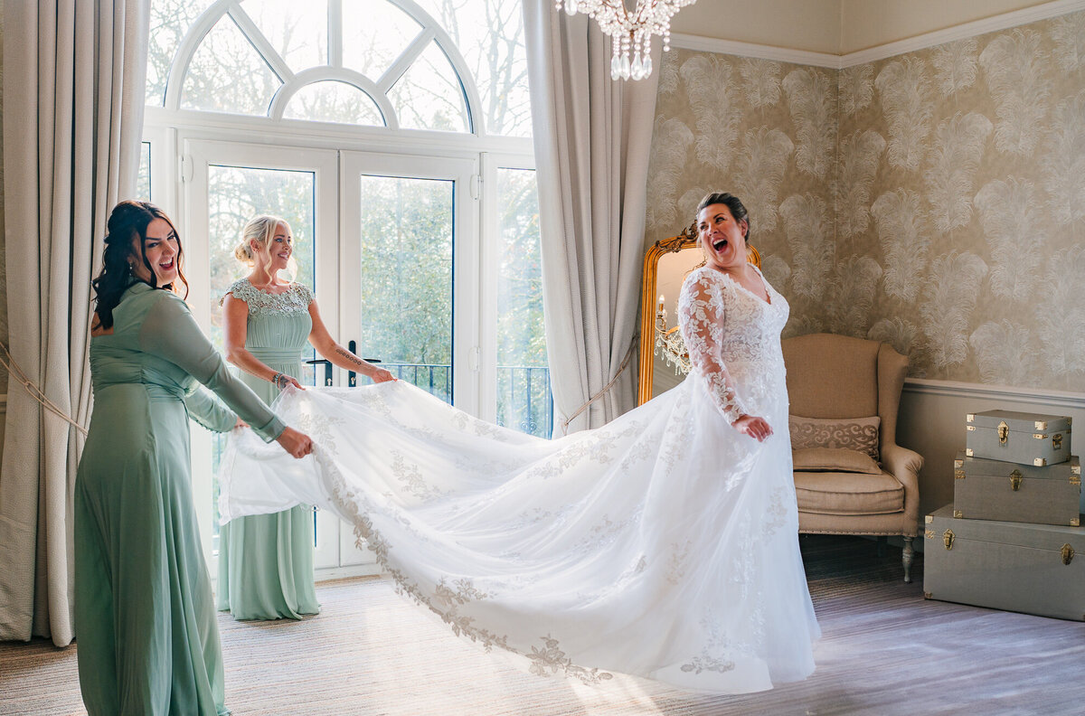 Bride in her dress at Ashfield House taken by wedding photographer and videographer Anthony Horseman