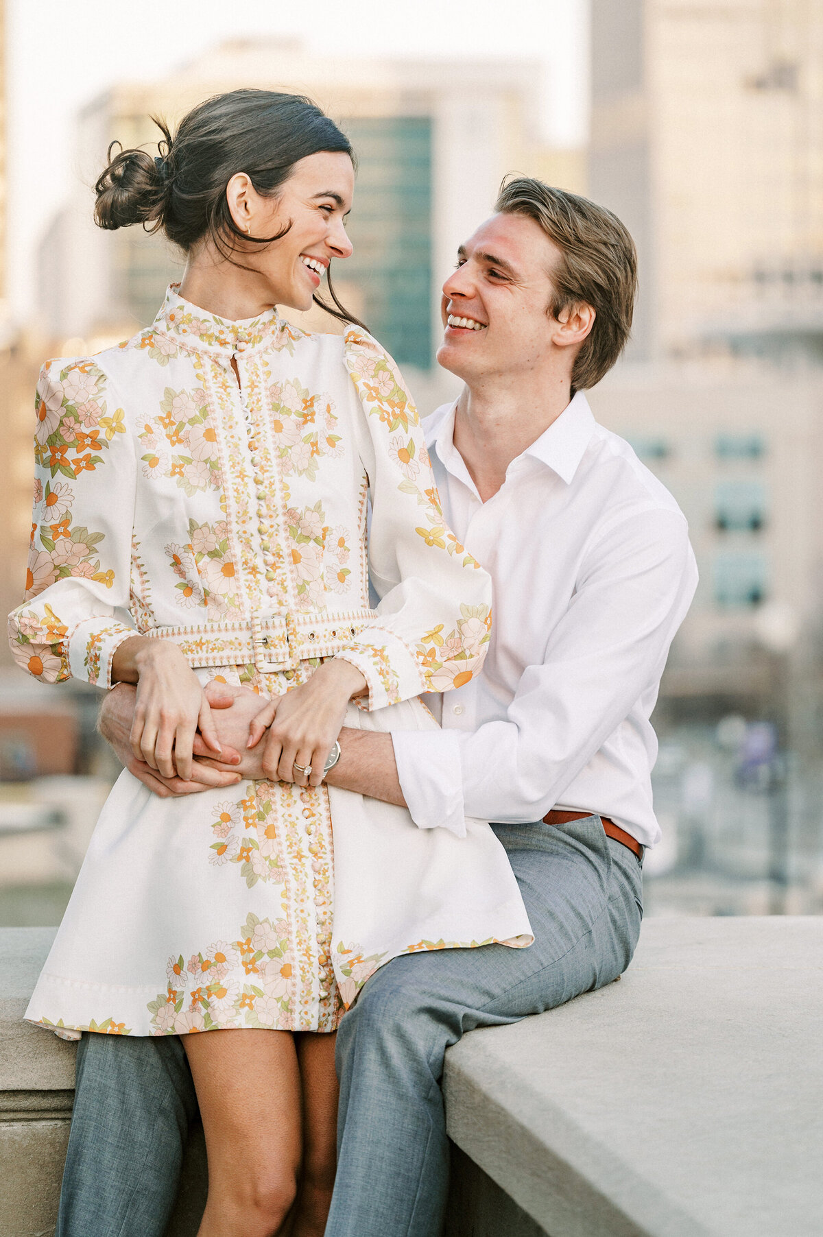 stylish couple in downtown Omaha for engagement session