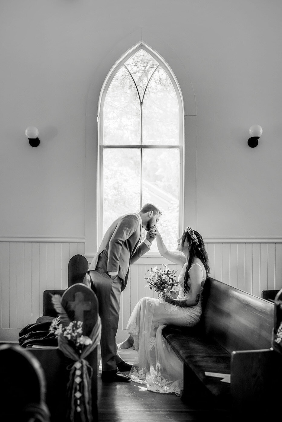 bride and groom in chapel