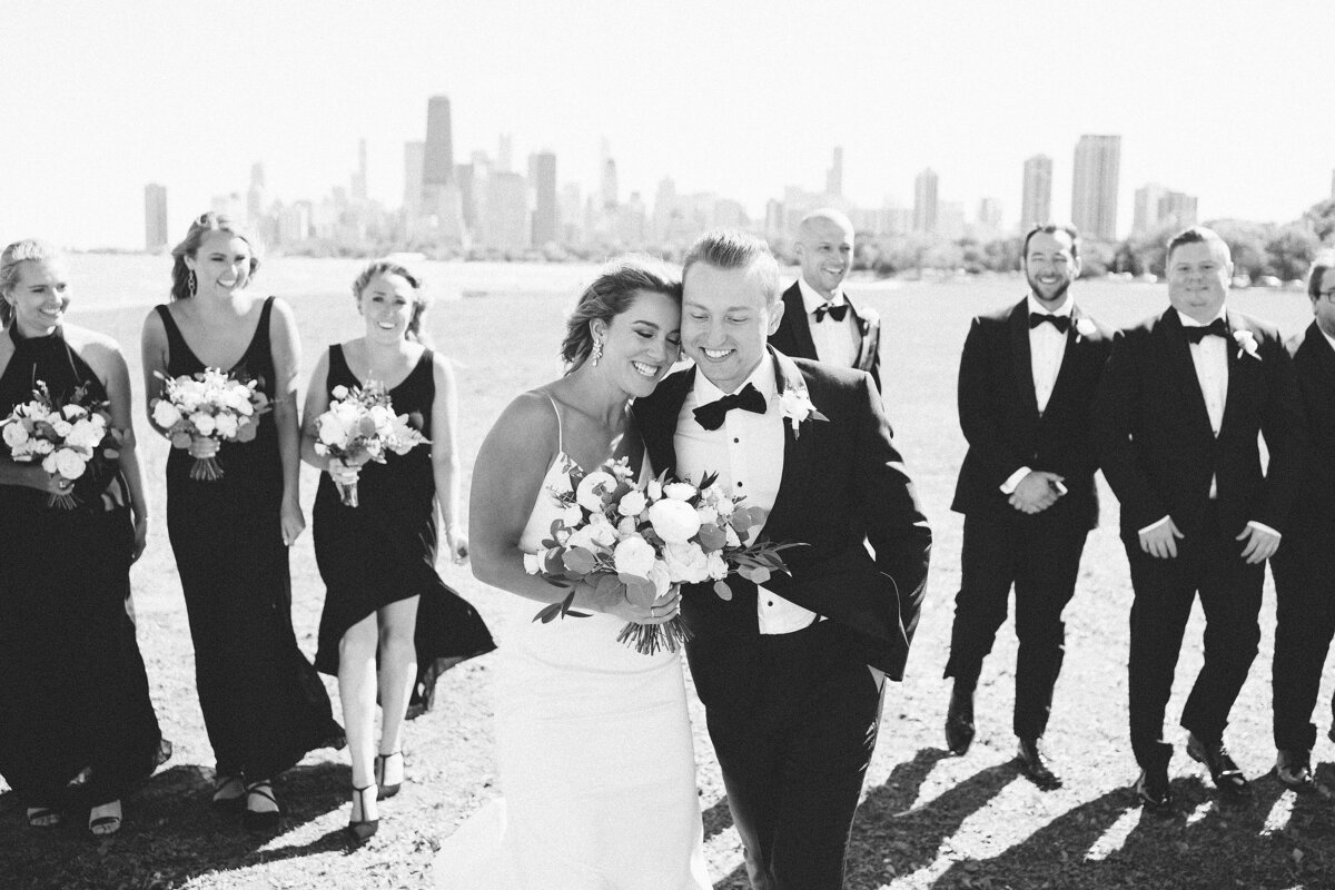 bride and groom with bridal party fullerton beach