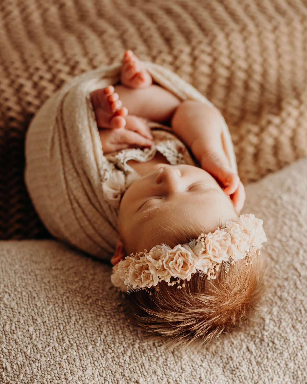 details of newborn baby's full head of hair