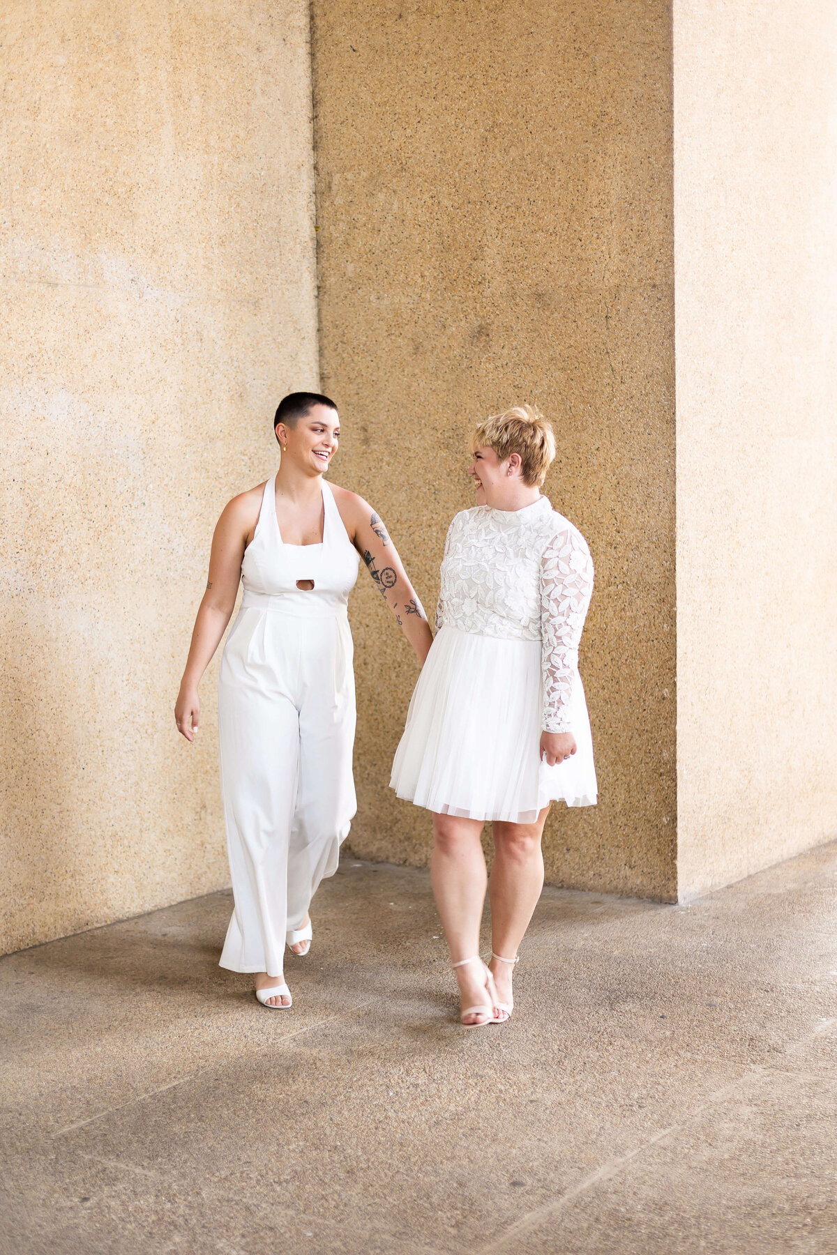 Two women in white dresses at Tennessee wedding