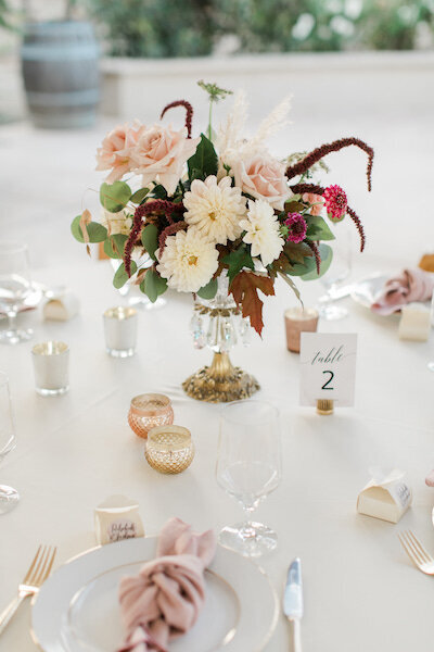pretty table arrangement in crystal dish