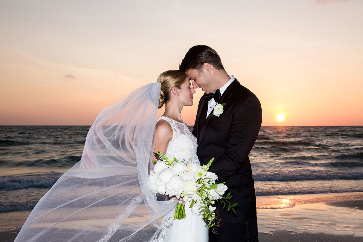 marco beach ocean resort sunset wedding cathedral veil