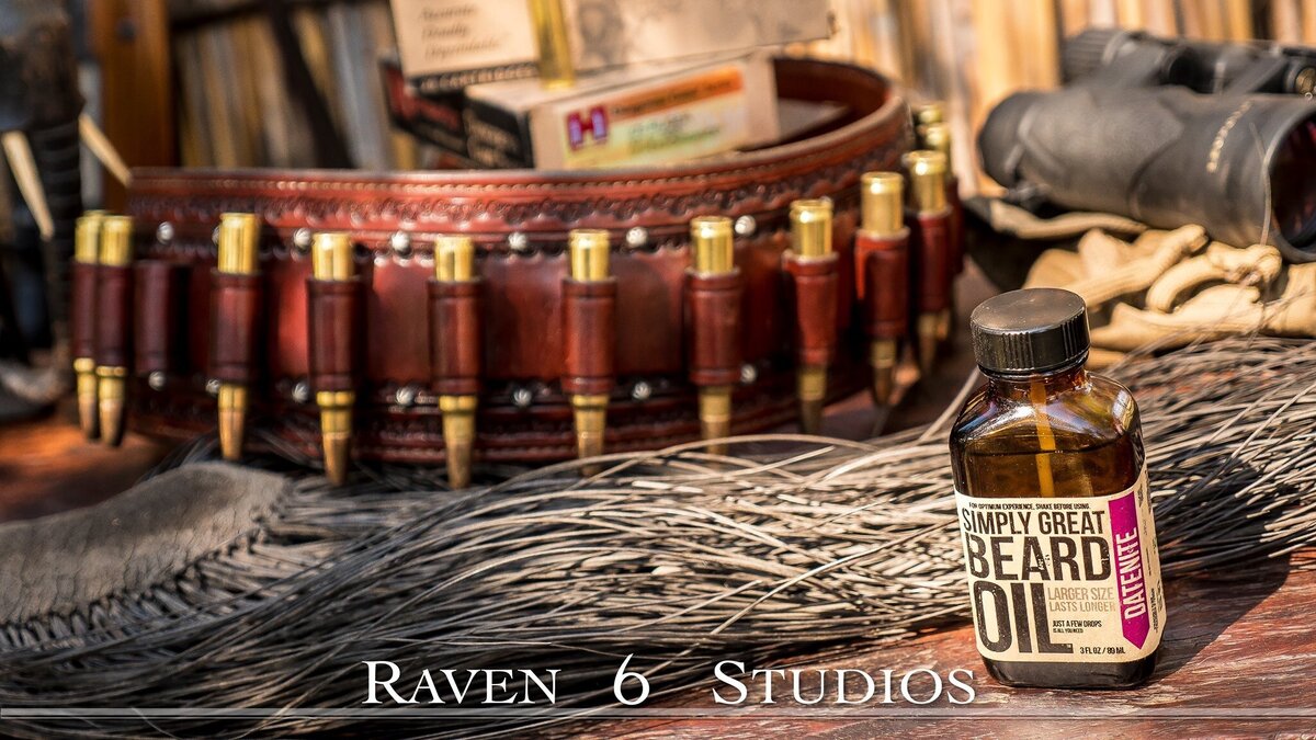 Big 5 ammunition belt  and important beard oil with Jason Miller and Raven 6 Studios in Namibia, Africa