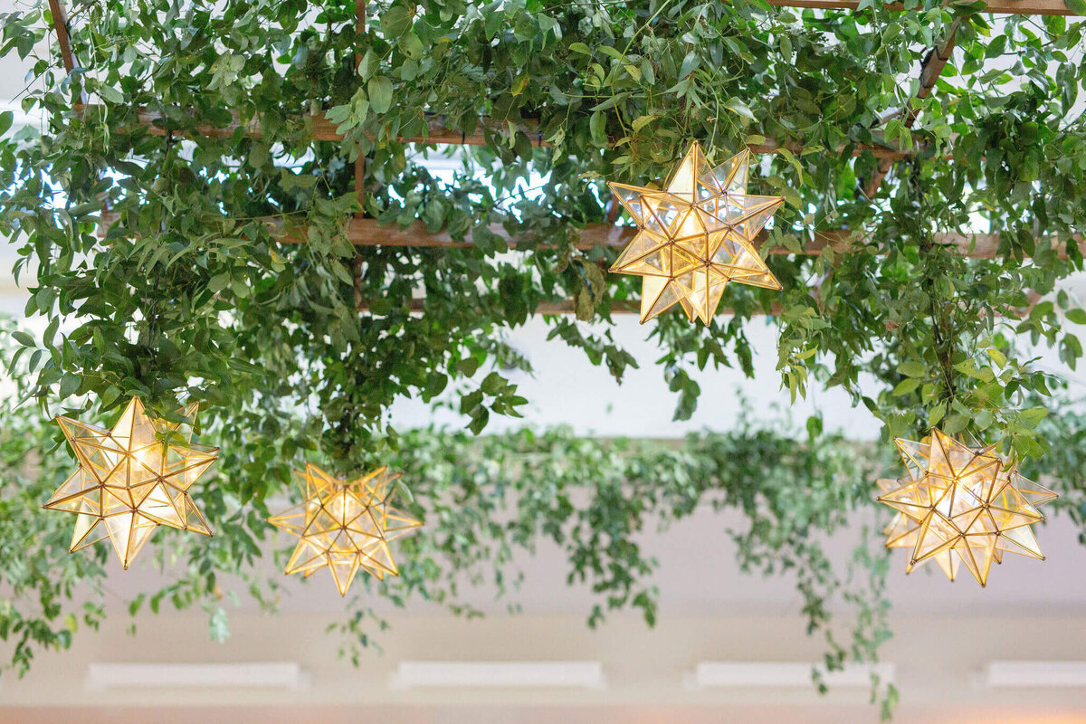 Greenery installation in the cieling of the ballroom at aspen meadows resort