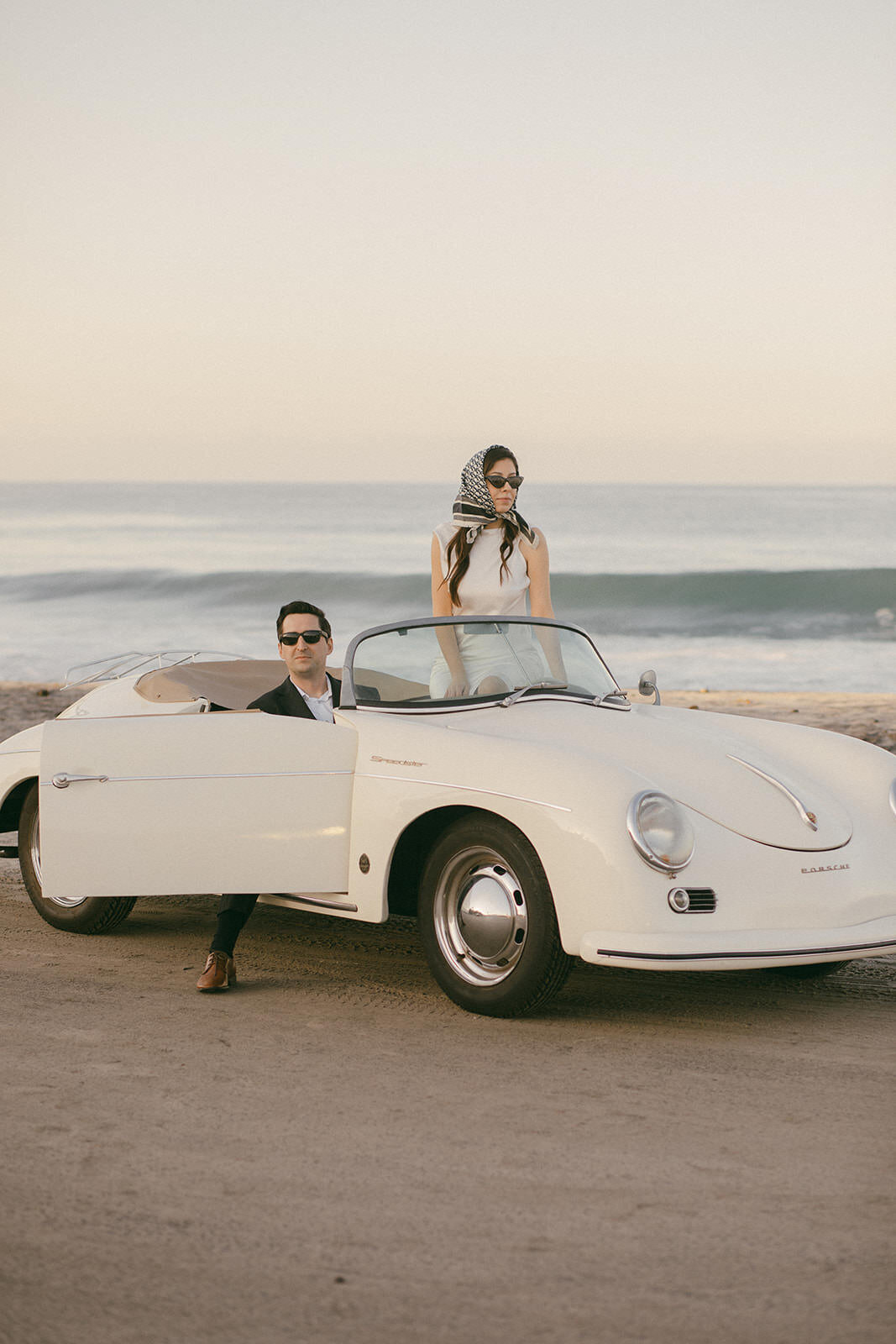 Beach engagement with vintage car Emma Lauren Photos Southern California Wedding Photographer -53