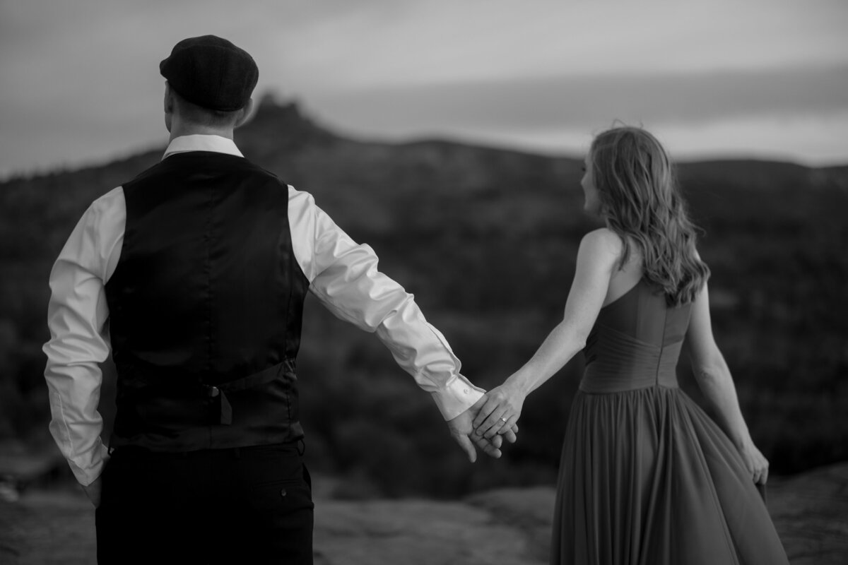Sunset engagement photo in Sedona with golden Arizona light
