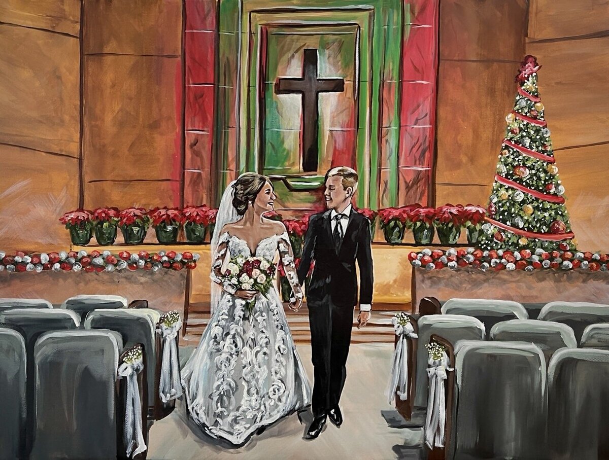 Christmas wedding ceremony painted by Debbie Bowman Art in Kentucky