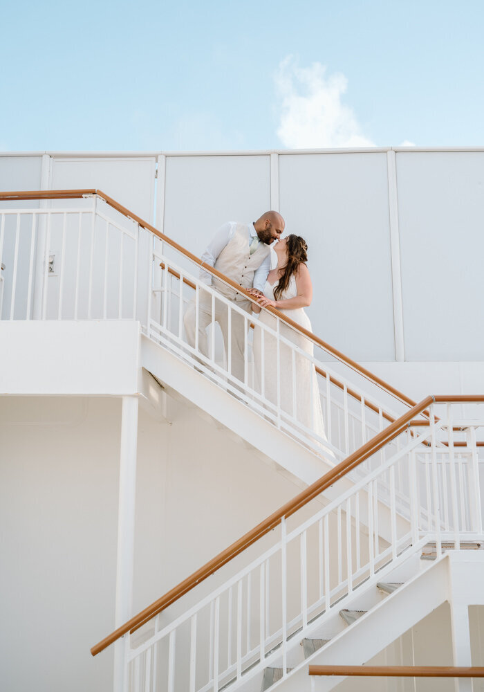 a bride and groom on a cruise ship in Cozumel