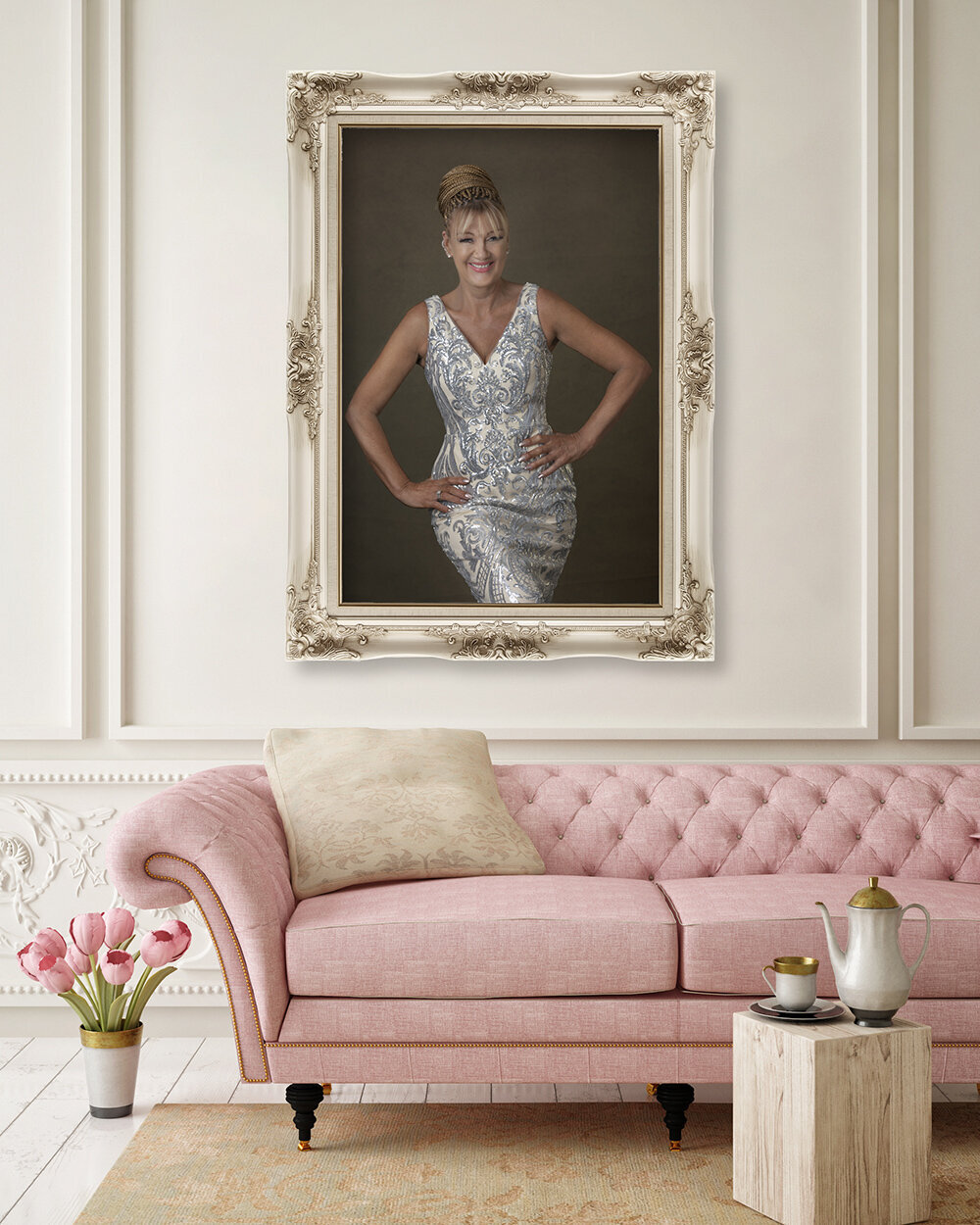 Pewter frame _pink lounge