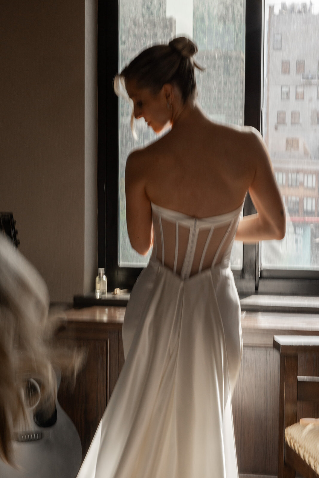 custom bridal gown getting ready 