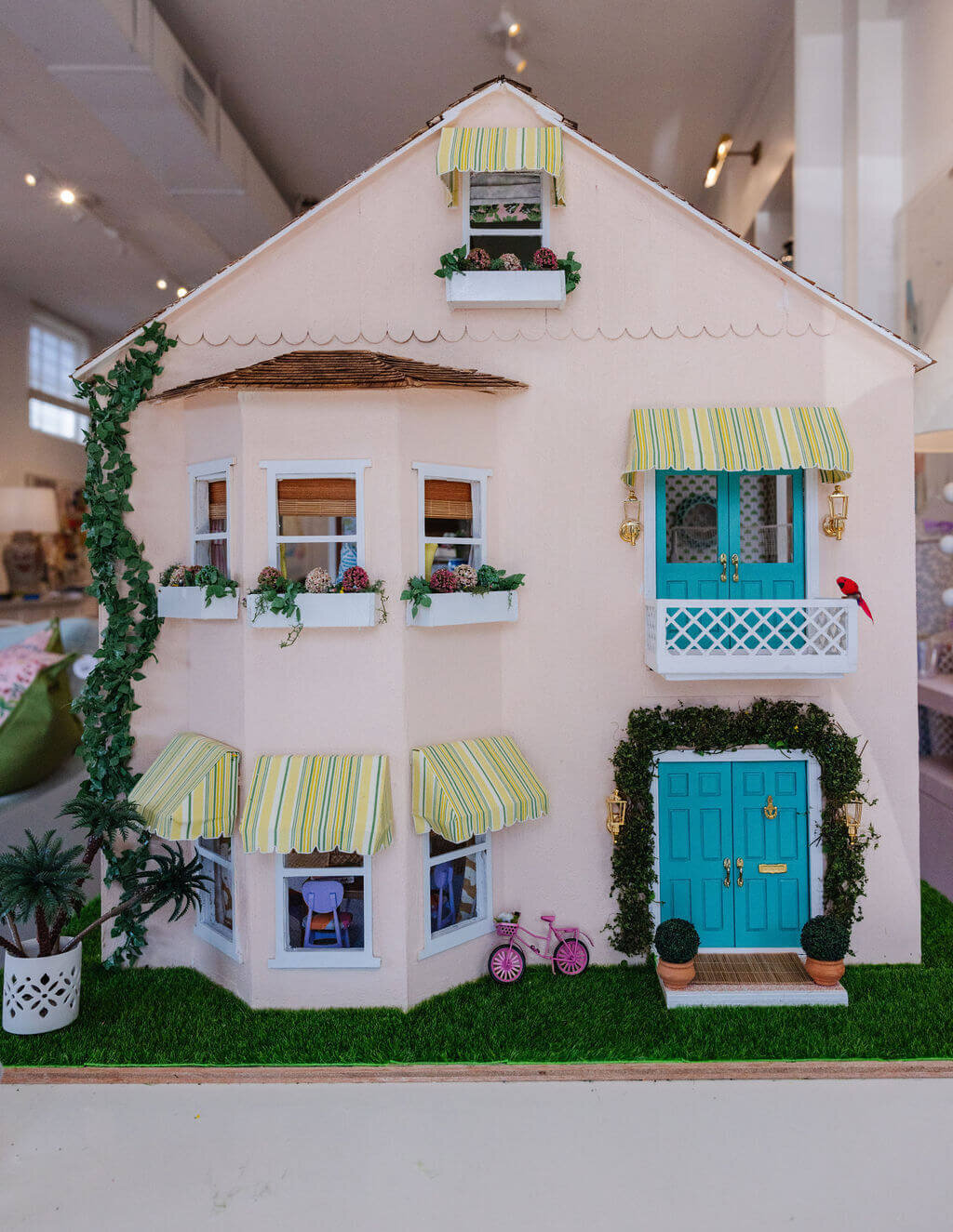 oyster creek studios petite palm beach dollhouse pink dollhouse with green canopy and teal doors