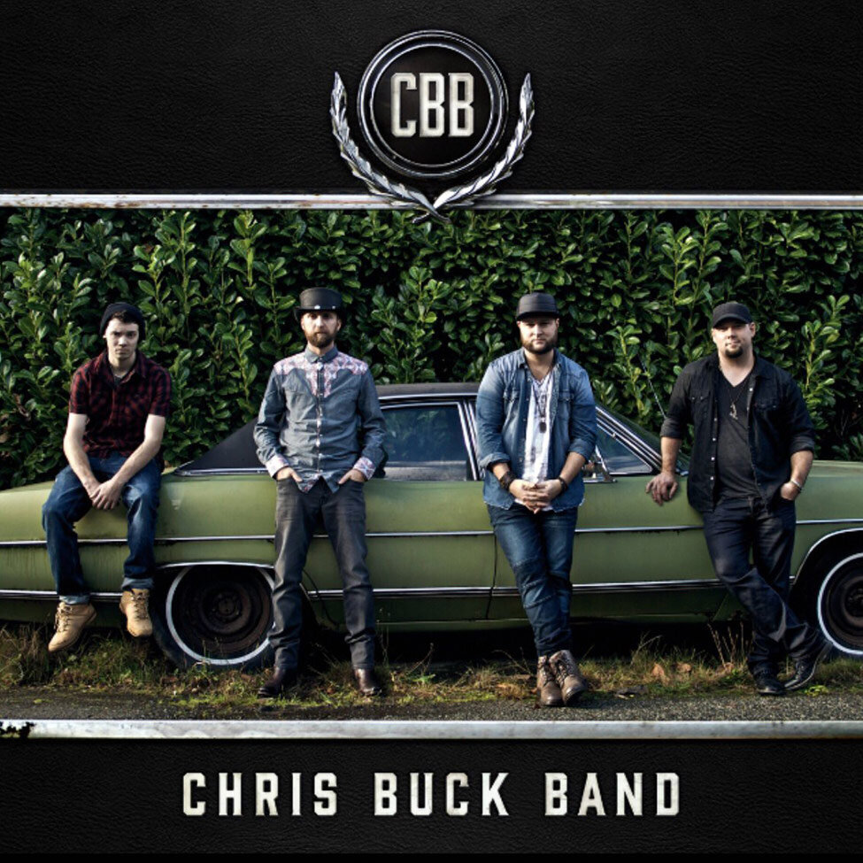 Album Cover Self Titled Chris Buck Band members standing alongside old green car