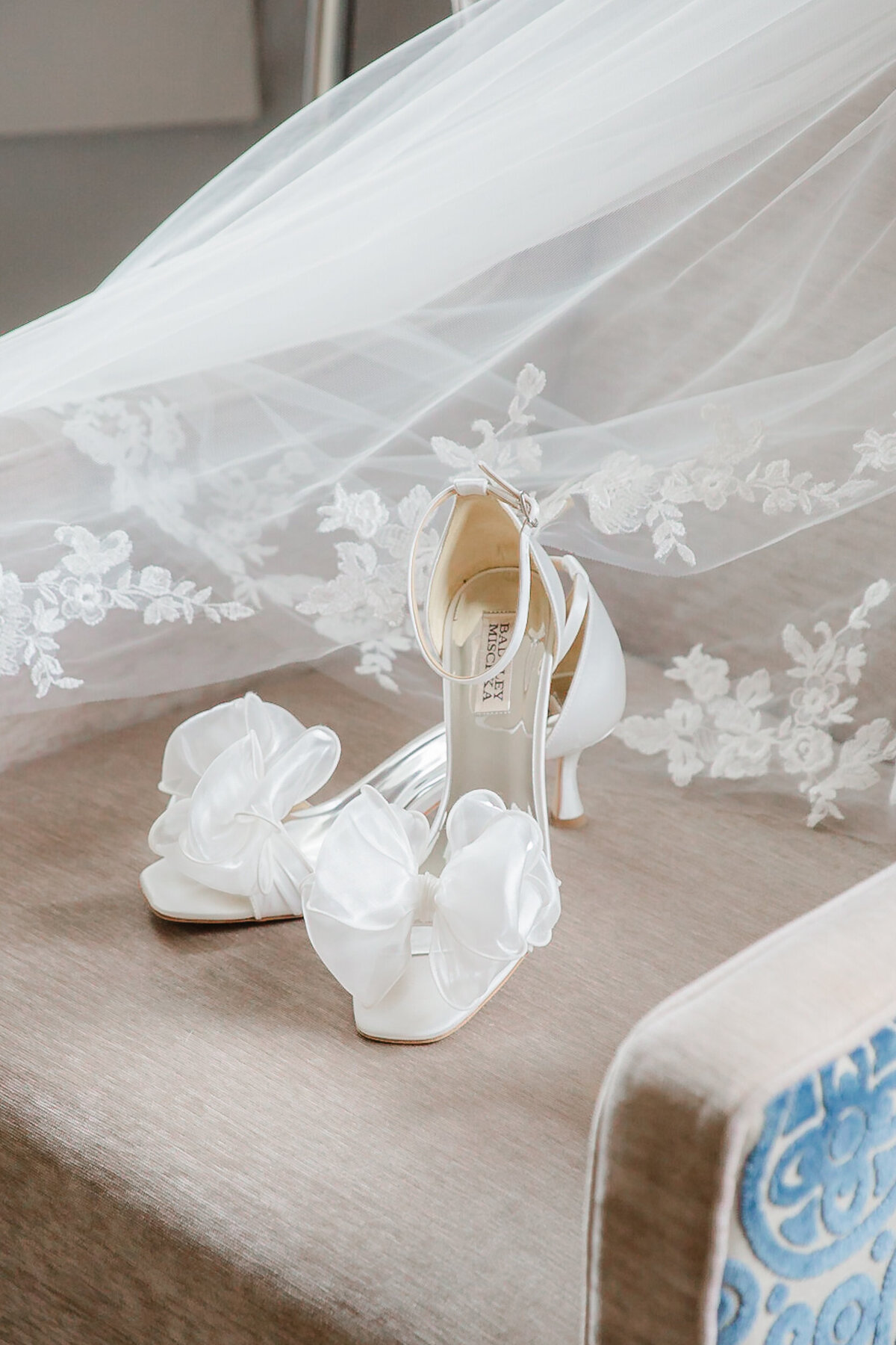 Badgley Miskha wedding shoes wtih viel at The Westin Great Southern in Columbus Ohio