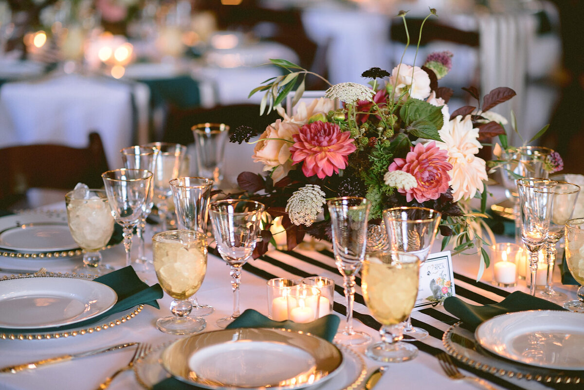 Wedding reception table decor by Kate Whelan Events at Antiquité Maison Privée, Sacramento