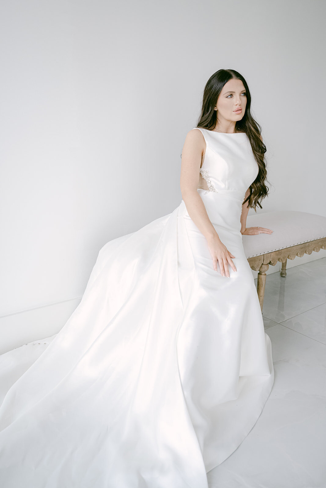 Modern bridal portrait at The Videre Estate in Austin with clean lines and soft window light.