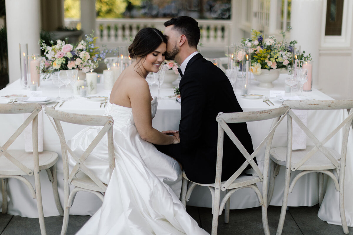 bride and groom at head table Villa Montalvo