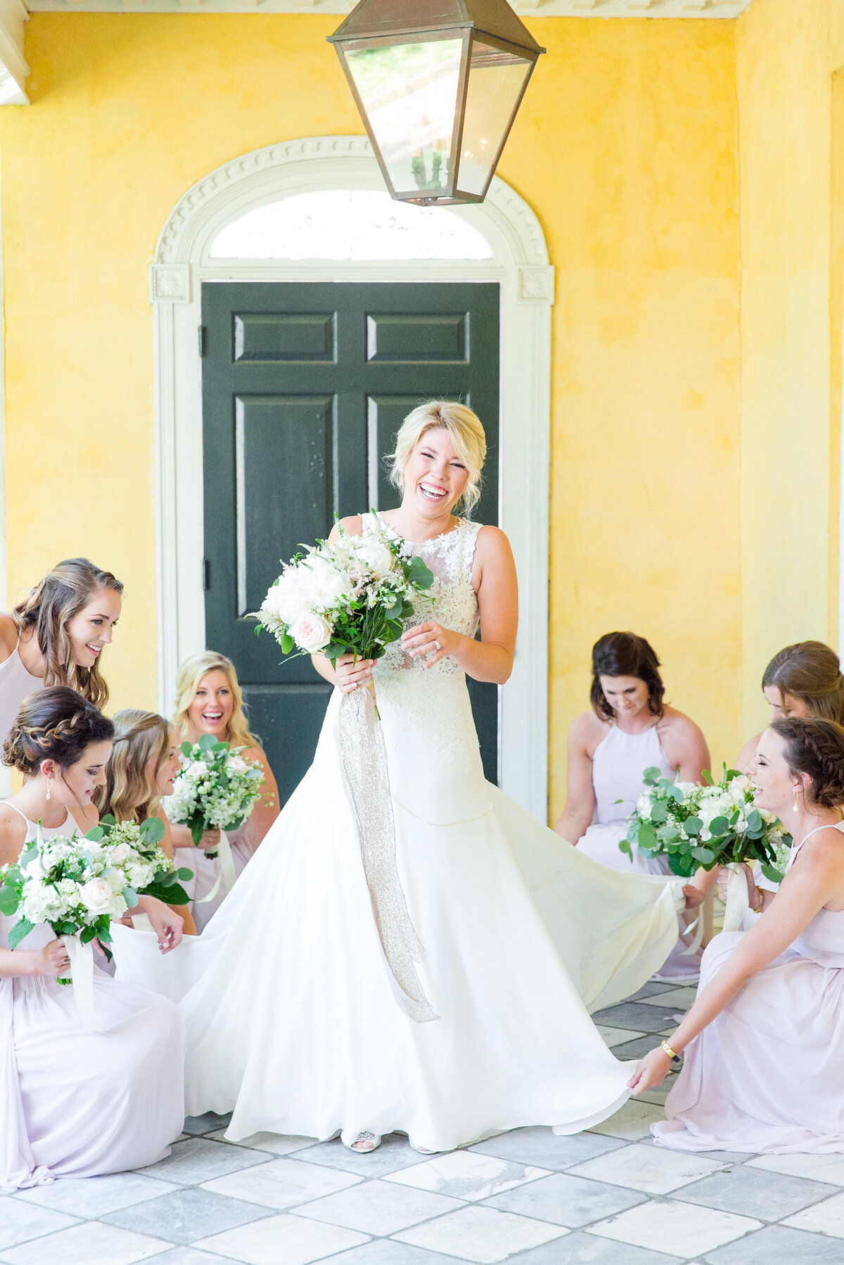 bride with her bridesmaids at william aiken house charleston sc