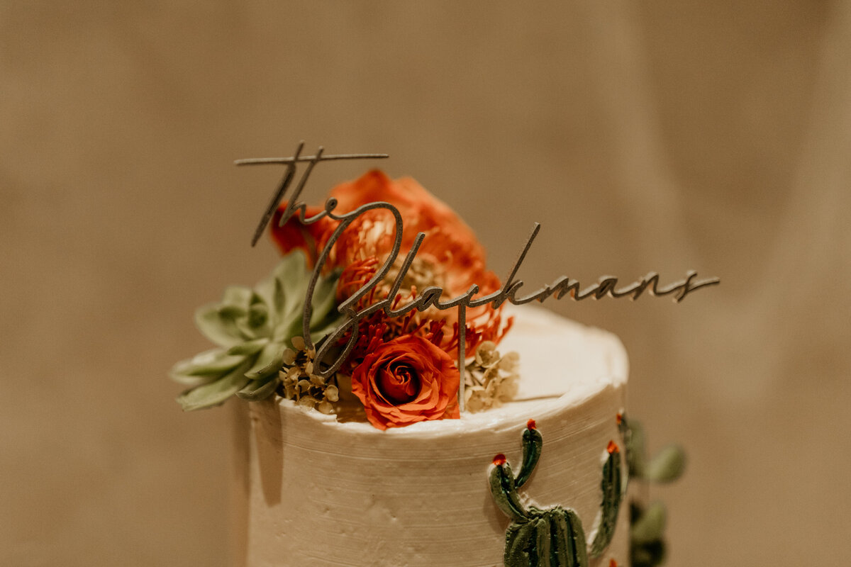 southwest themes wedding cake with cactus