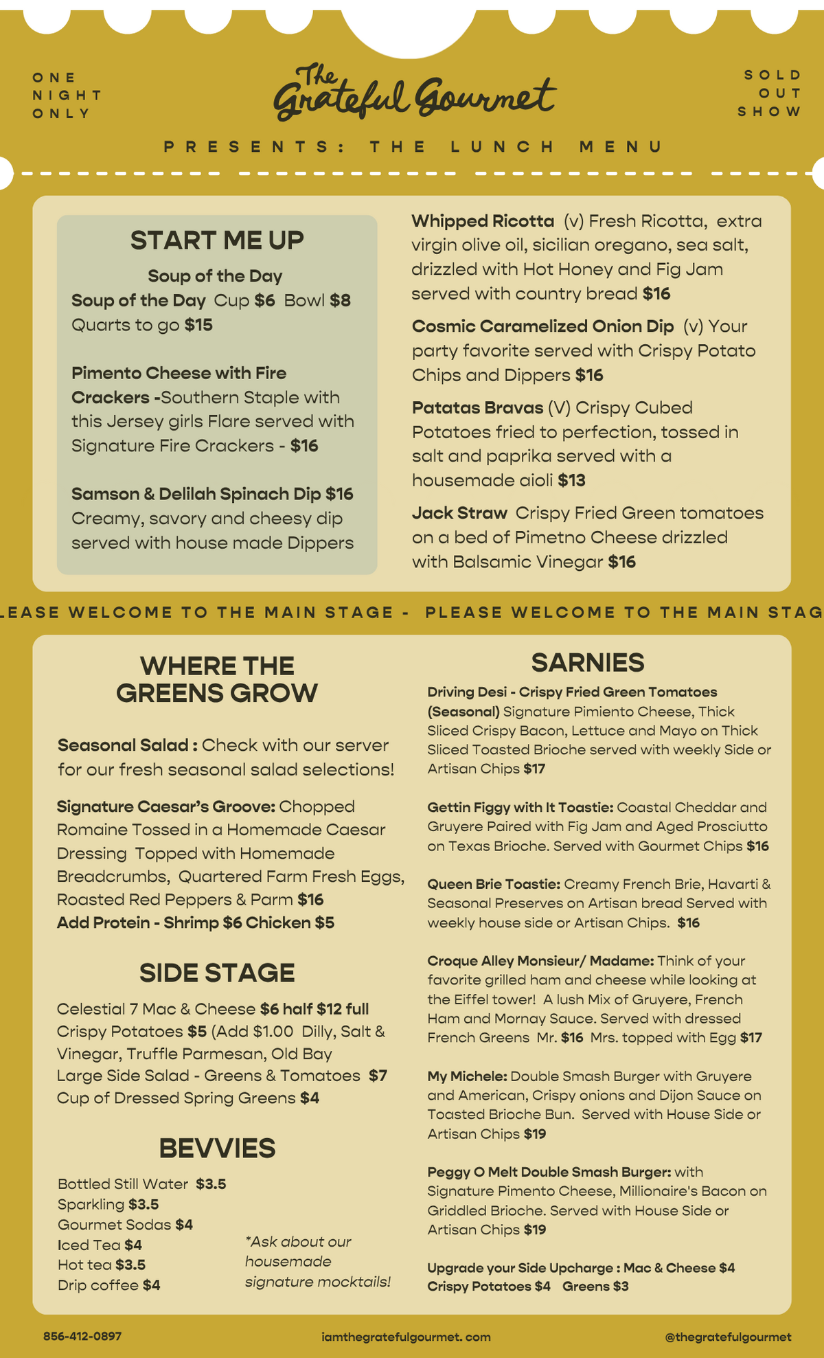 The Grateful Gourmet all year along menu serving Mt Holly NJ 