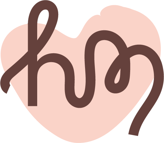 Simple heart illustration with initials "hm" in a playful script font
