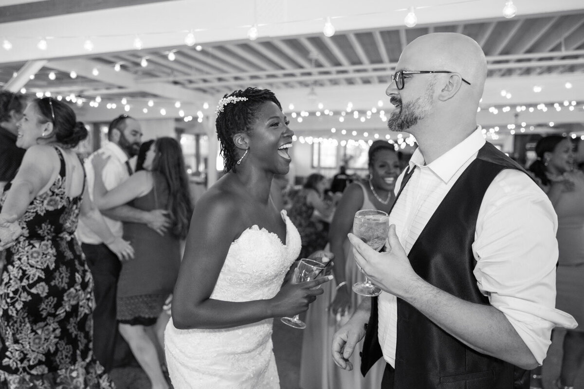 Black and white photo of a wedding reception