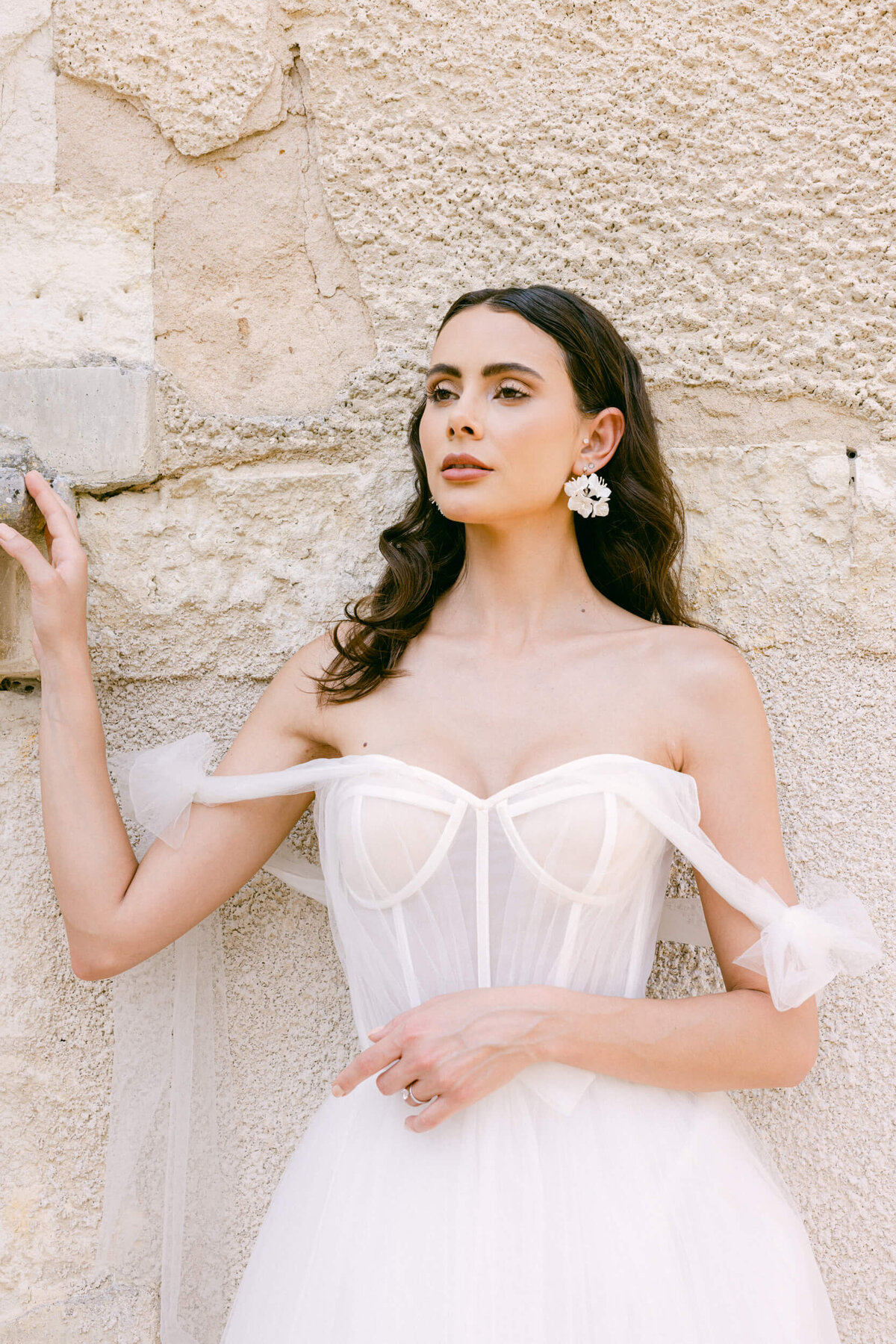 A wedding day photo of a bride in her white wedding dress at Chateau de Jalesnes in France