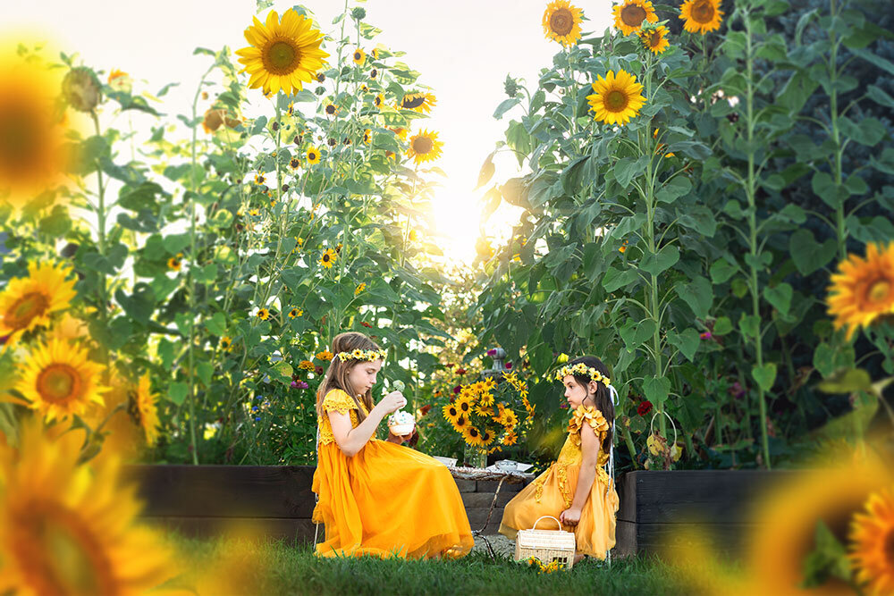 sunflower-tea-time-colorado-farm-girls-unique-children-fine-art-photographer-colorado