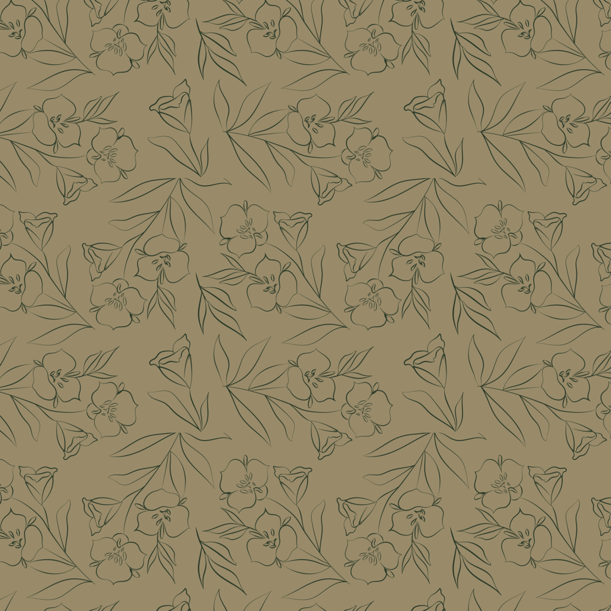 Nurture Lane dark green flower pattern with a gold background.