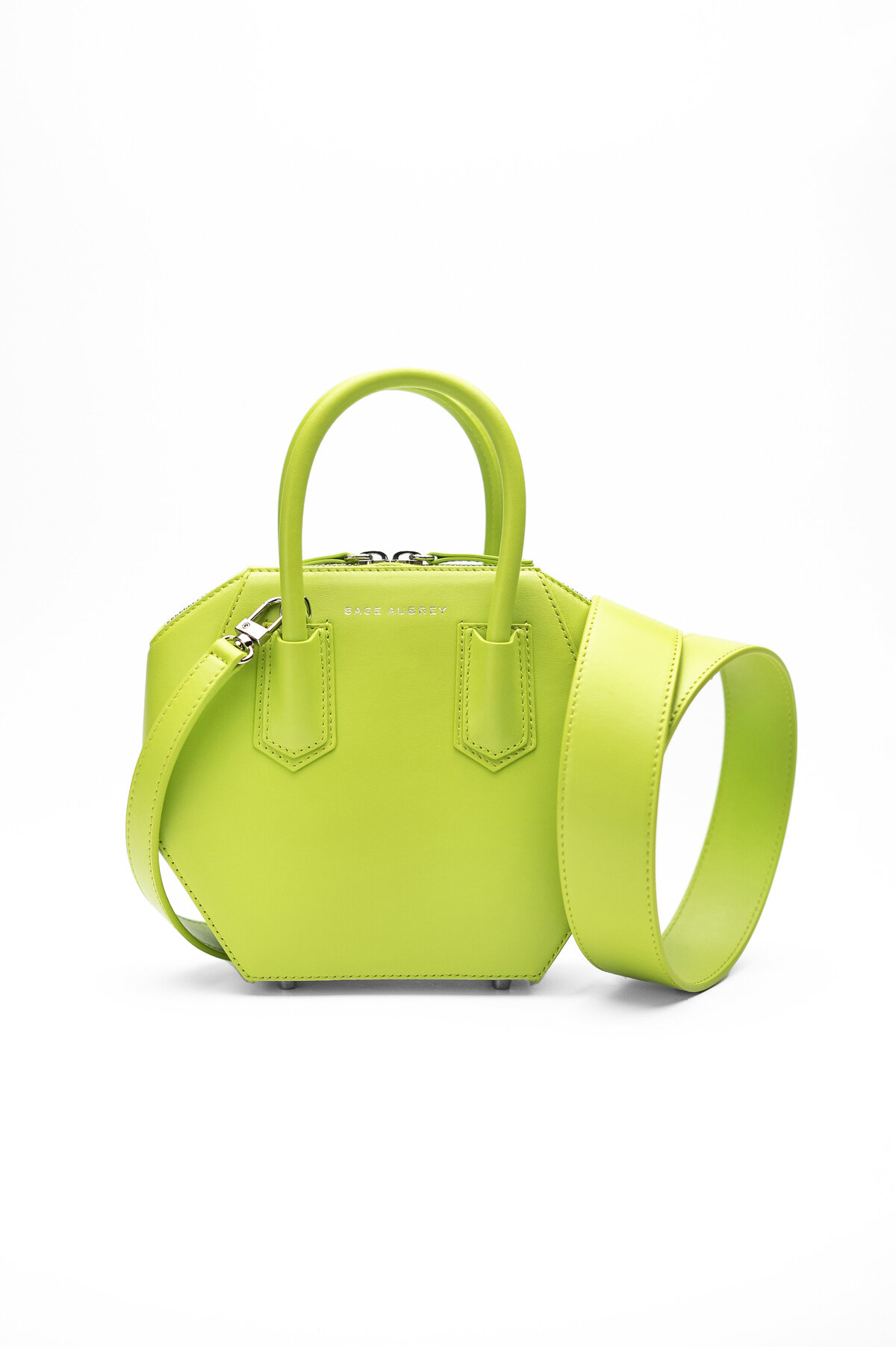 Sage Aubry geometric leather purse in lime green