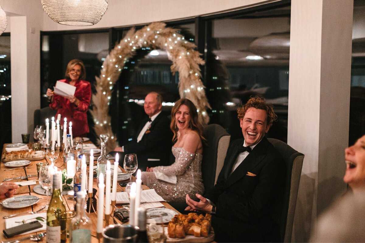Speeches at winter wedding at Gara Rock 