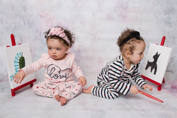 East Brunswick NJ Baby Photographer First Birthday Twin Girls Painting