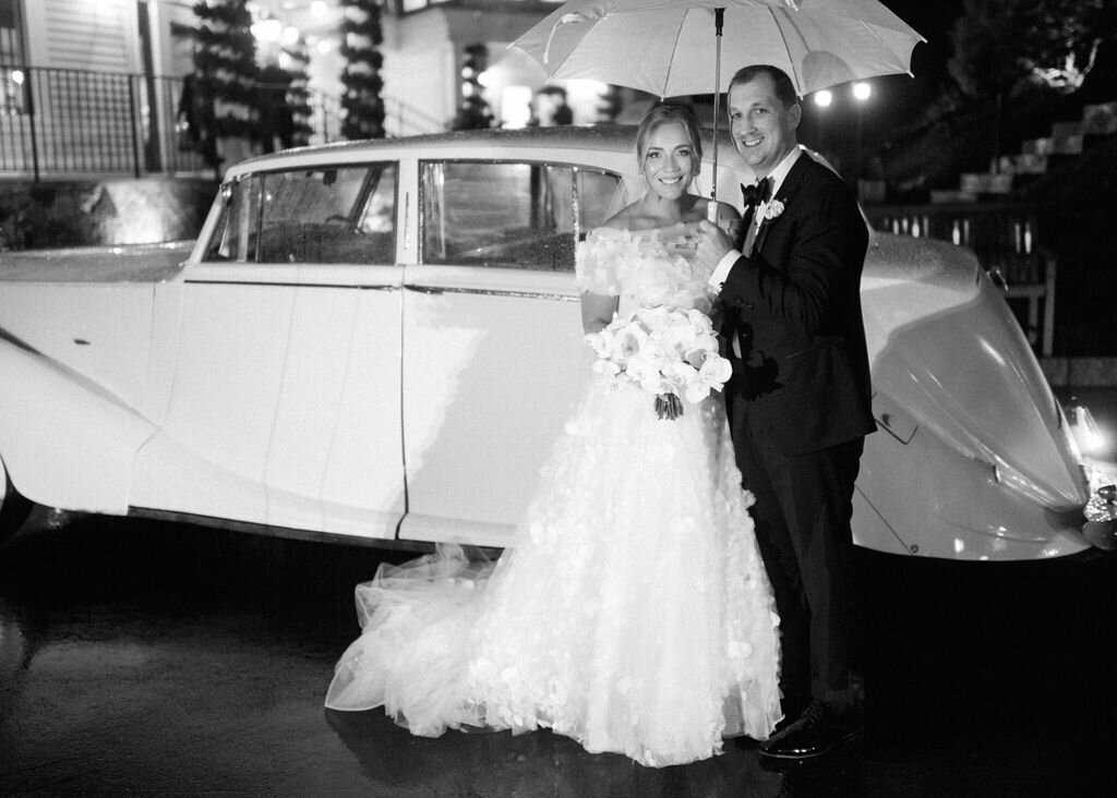 Bride and Groom with Vintage Car