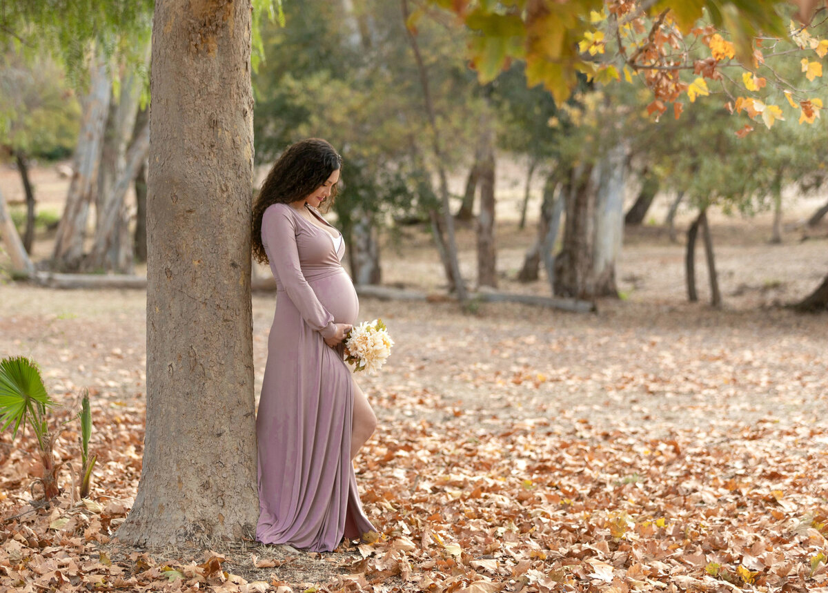 PREGNANT WOMAN POSING IN A NATURAL AREA WITH THE FALL COLORS