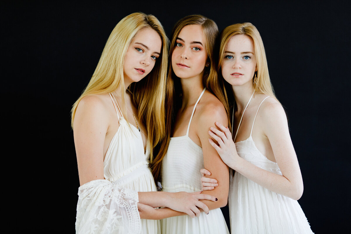 Central-PA-Teen-Portraits-Slice-of-Lime-Photo-in-studio-white-dresses-sisters