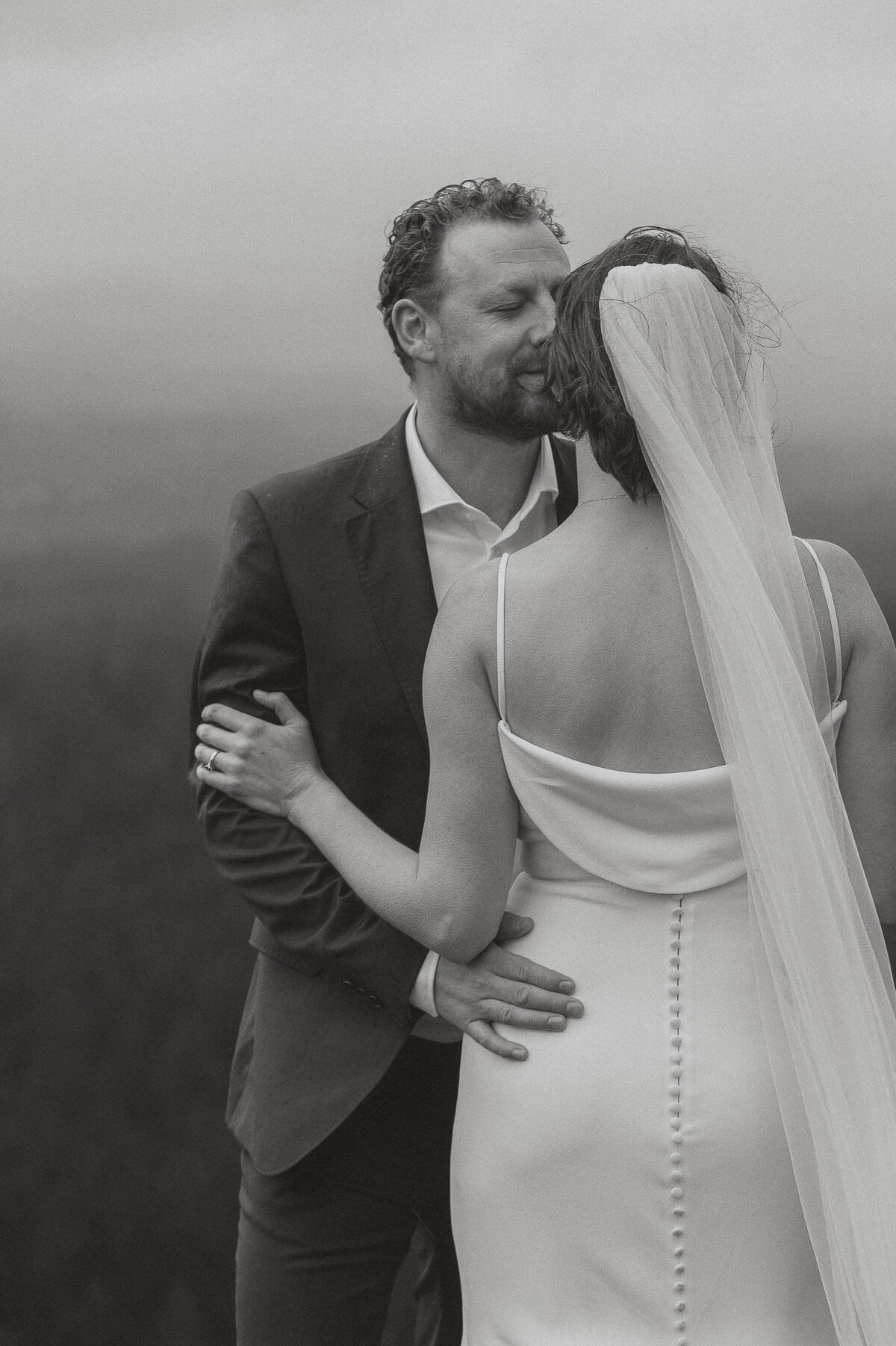 Bride and Groom during elopement photos at little mountain in Errington by Latitude 49 photography