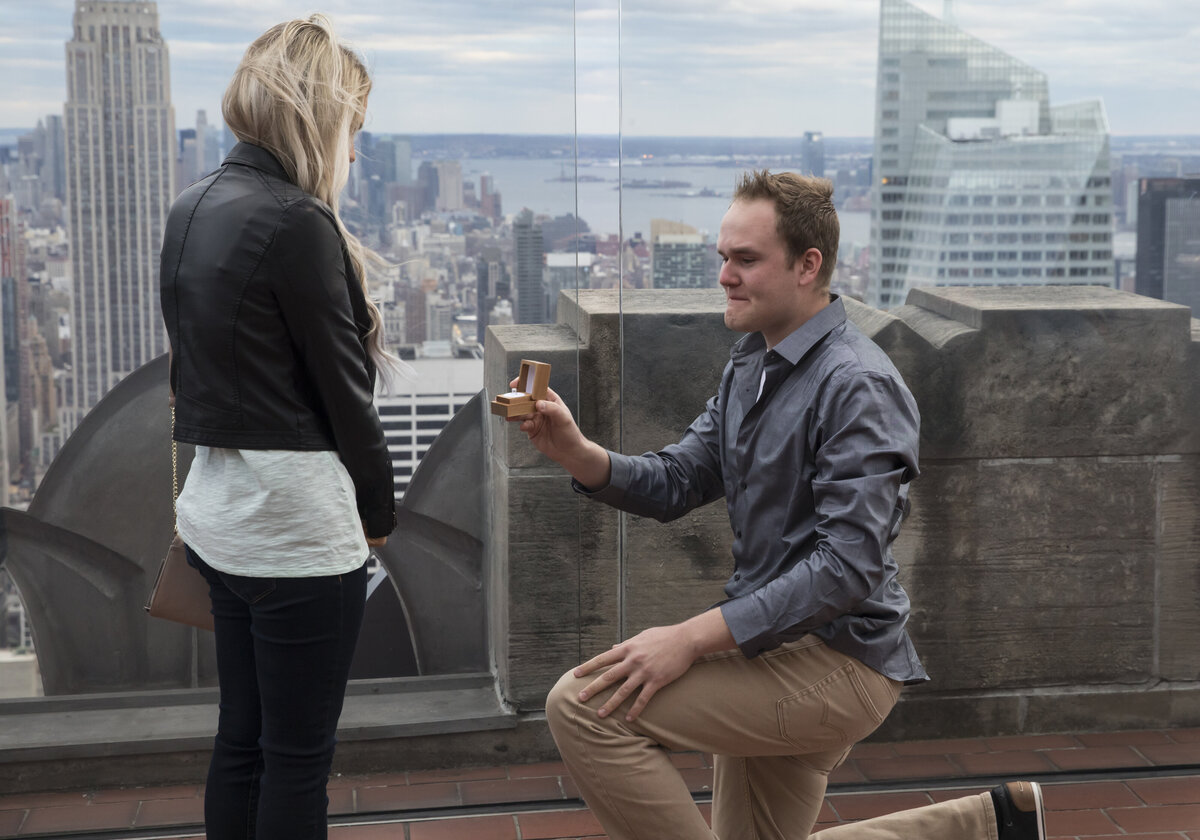 Rockefeller Center Rooftop Engagement Surprise Proposal.
